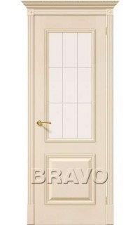 Межкомнатная шпонированная дверь Bravo / Браво Версаль Белый ваниль полотно со стеклом (патинированное)